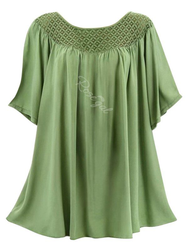 

Lace Panel Chiffon Plus Size Top, Green onion