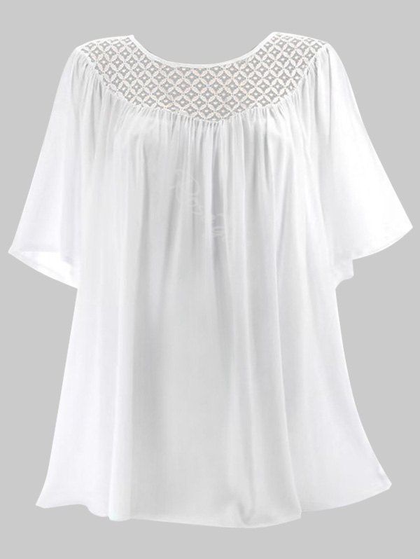 

Lace Panel Chiffon Plus Size Top, White
