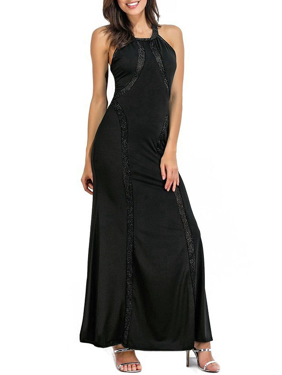 

Round Neck Sparkly Maxi Dress, Black