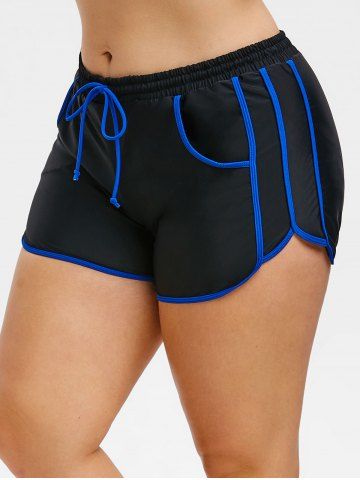 

Contrast Trim Plus Size Dolphin Shorts, Black