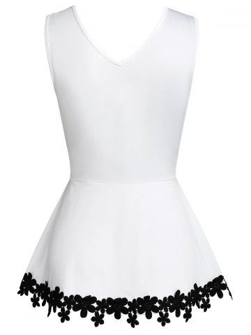 

V Neck Lace Insert Contrast Tank Top, White