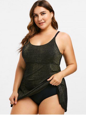 

Padded Shiny Plus Size Swimdress, Black