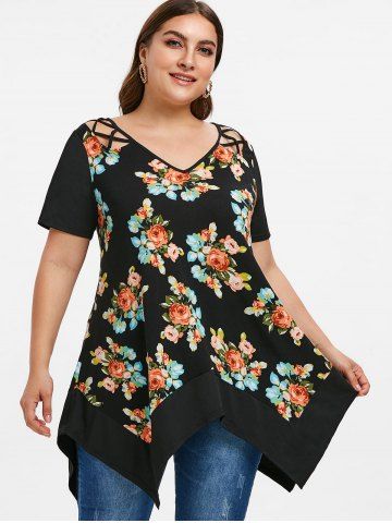 

Floral Lattice Plus Size Asymmetrical Tunic, Multi