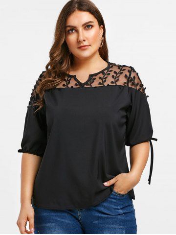 

Sheer Lace Yoke Plus Size Top, Black