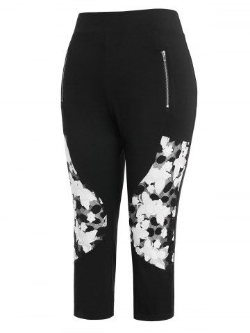 

Lace Panel Plus Size Capri Leggings, Black