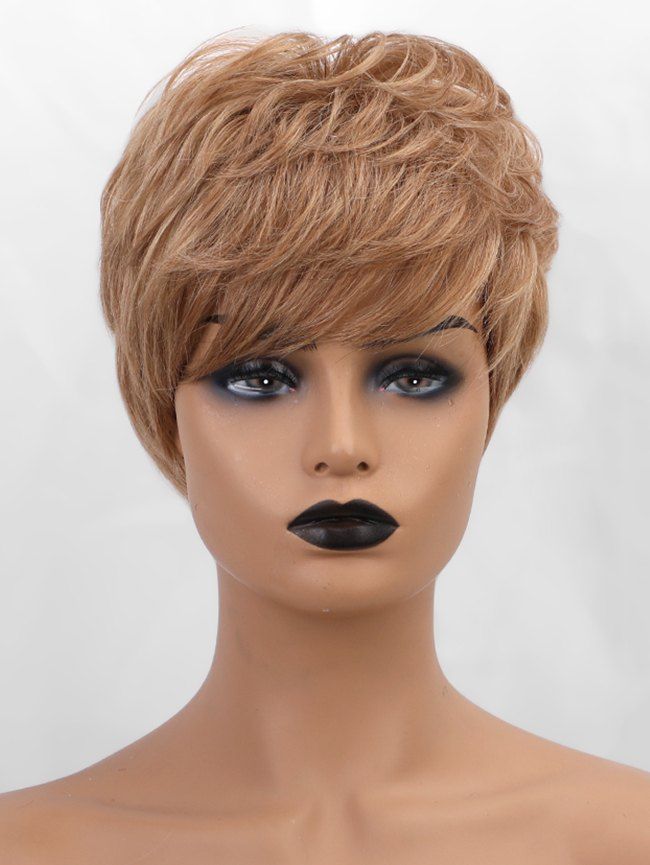 [32% OFF] Side Bang Layered Fluffy Straight Short Human Hair Wig | Rosegal