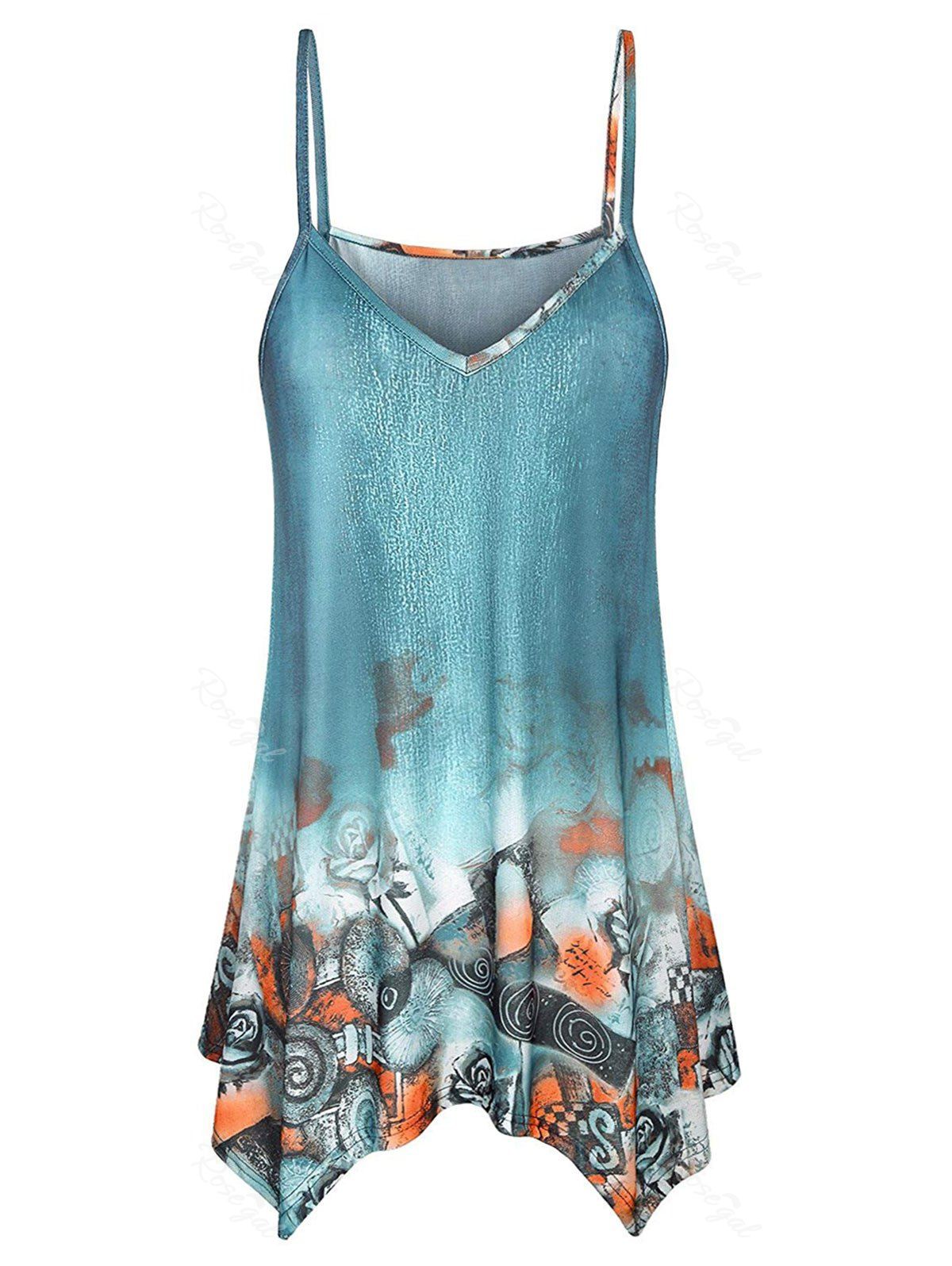 

Plus Size Cami Printed Asymmetric Tank Top, Medium aquamarine