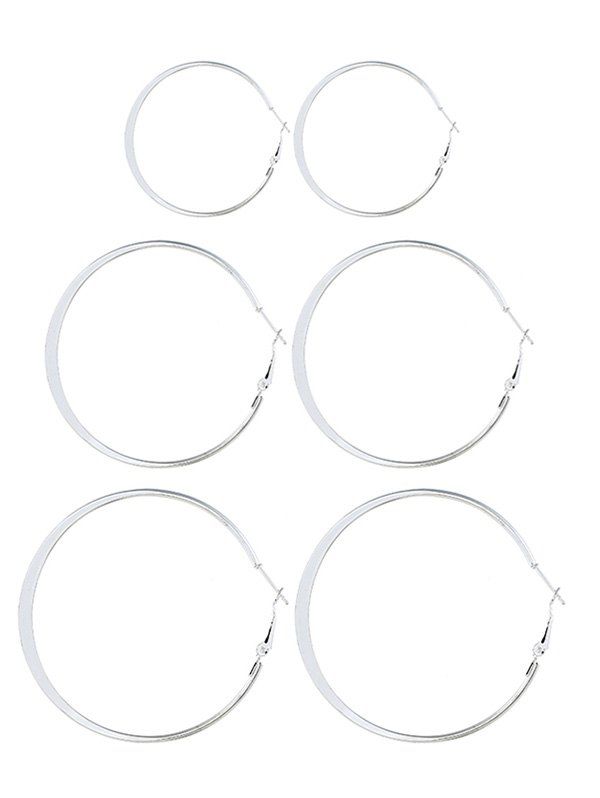 

3Pairs Alloy Hoop Earrings Set, Silver