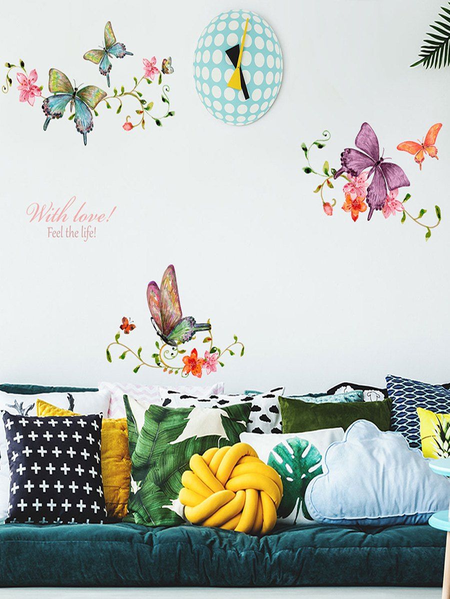 

Butterflies and Flowers Print Wall Art Stickers, Multi