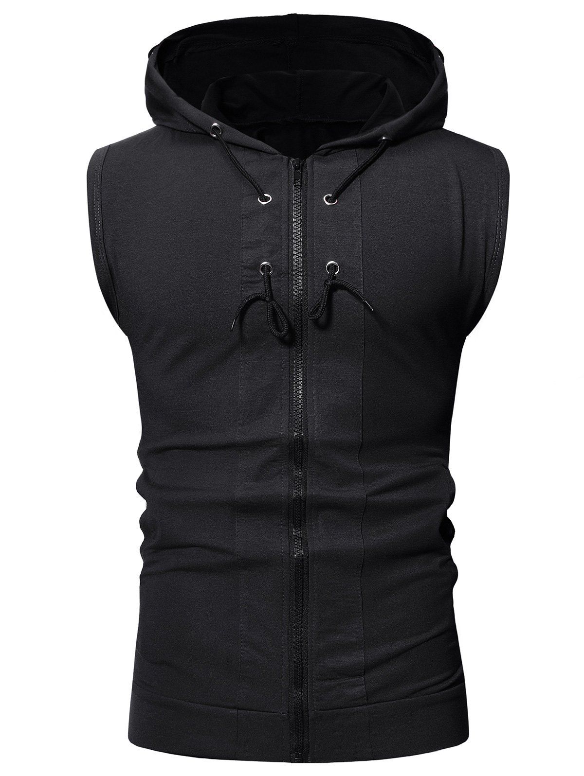 

Solid Color Drawstring Hooded Tank Top, Black