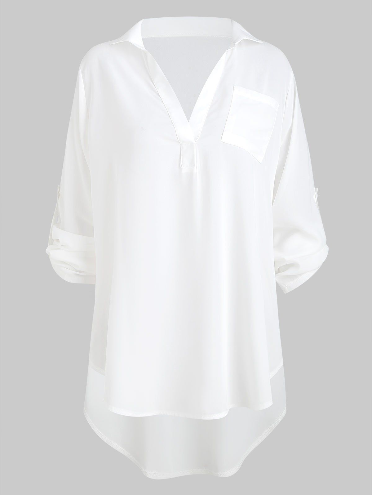 

High Low Pocket Blouse, White