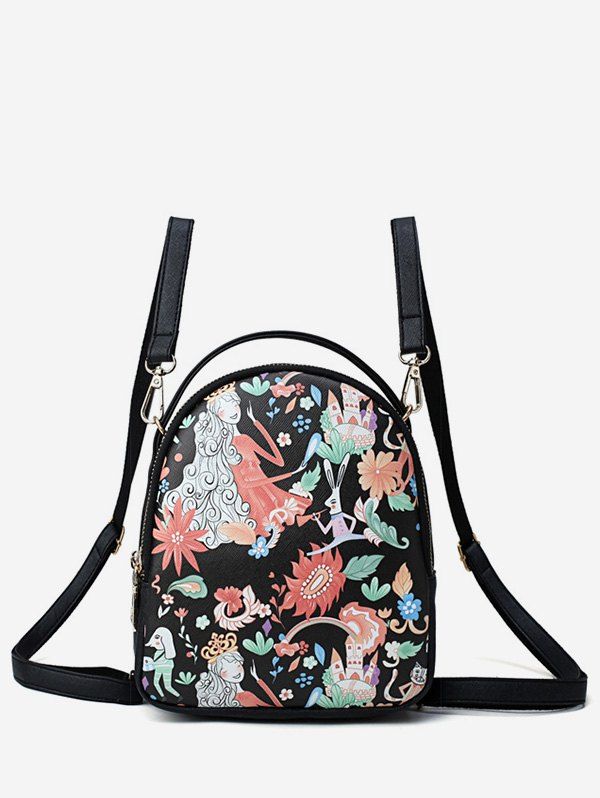 

Fairy Floral Print Backpack, Black