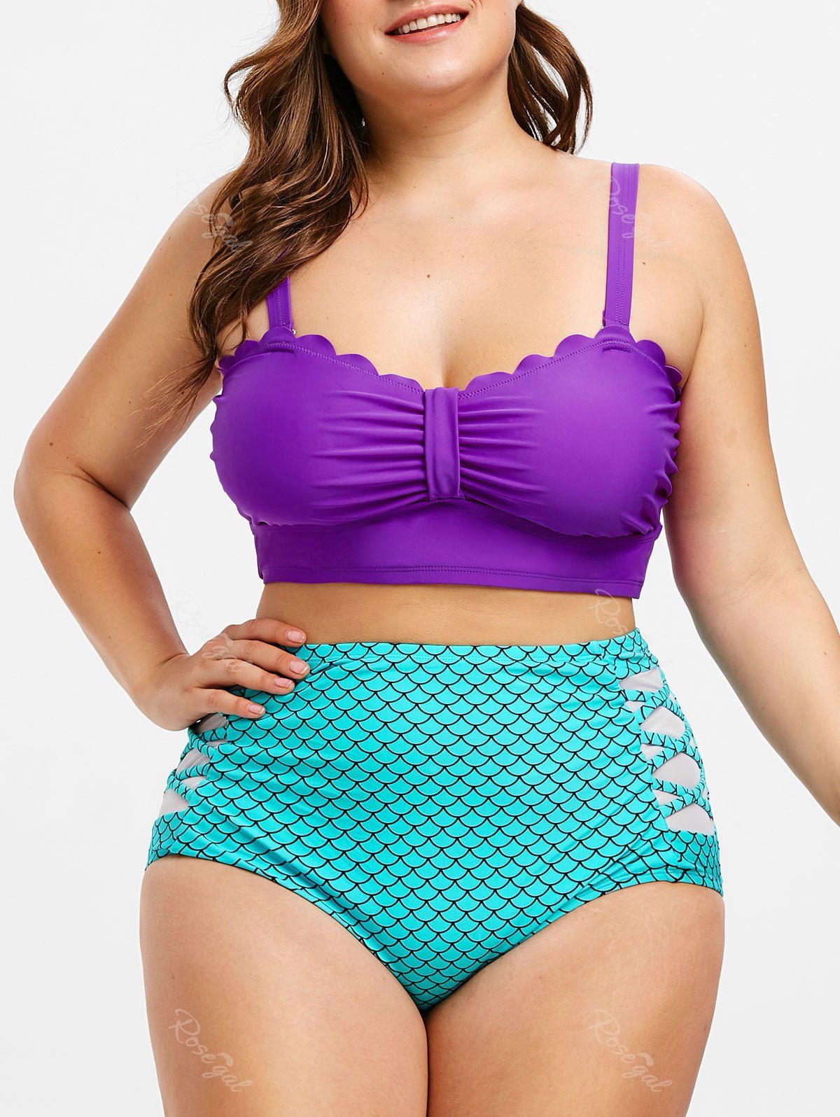 

Contrast Scalloped Scales Print Plus Size Bikini Set, Medium orchid