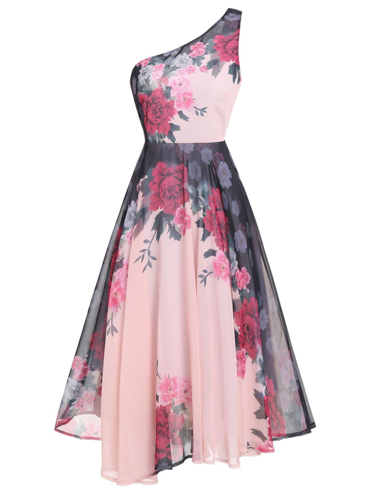 

One Shoulder Flower A Line Dress, Pink