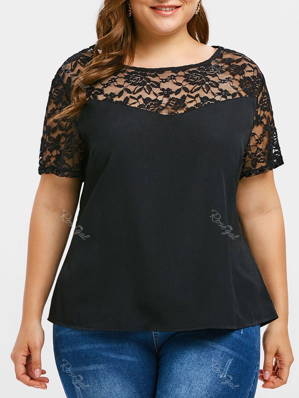 

Plus Size Lace Panel Blouse, Black