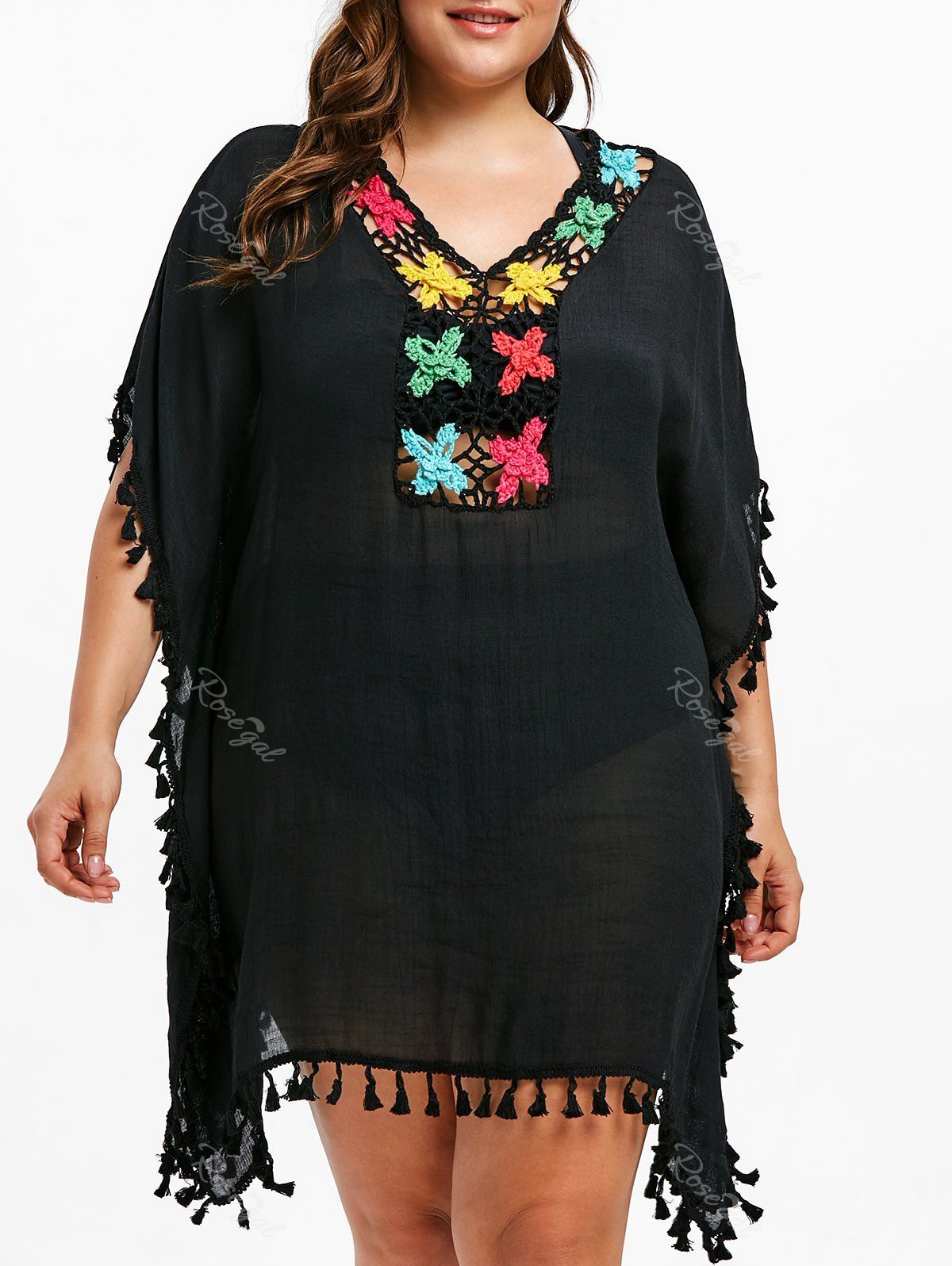 [39% OFF] Tassel Plus Size Crochet Cover Up Dress | Rosegal