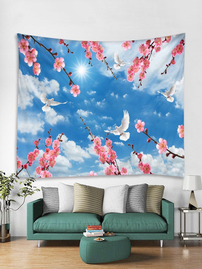 

Swallow Flowers Tapestry Art Decoration, Sky blue