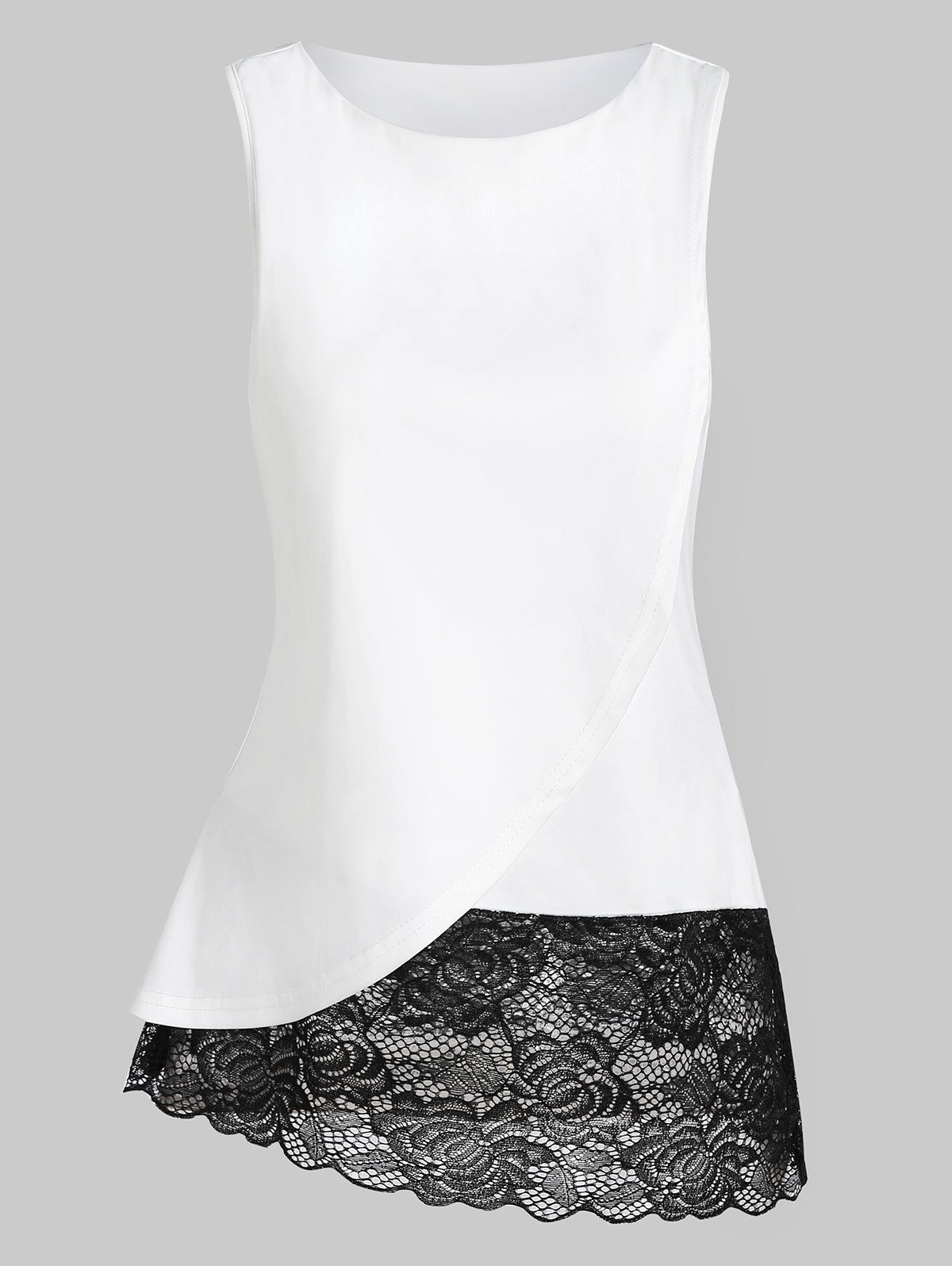 

Lace Insert Asymmetrical Two Tone Tank Top, White