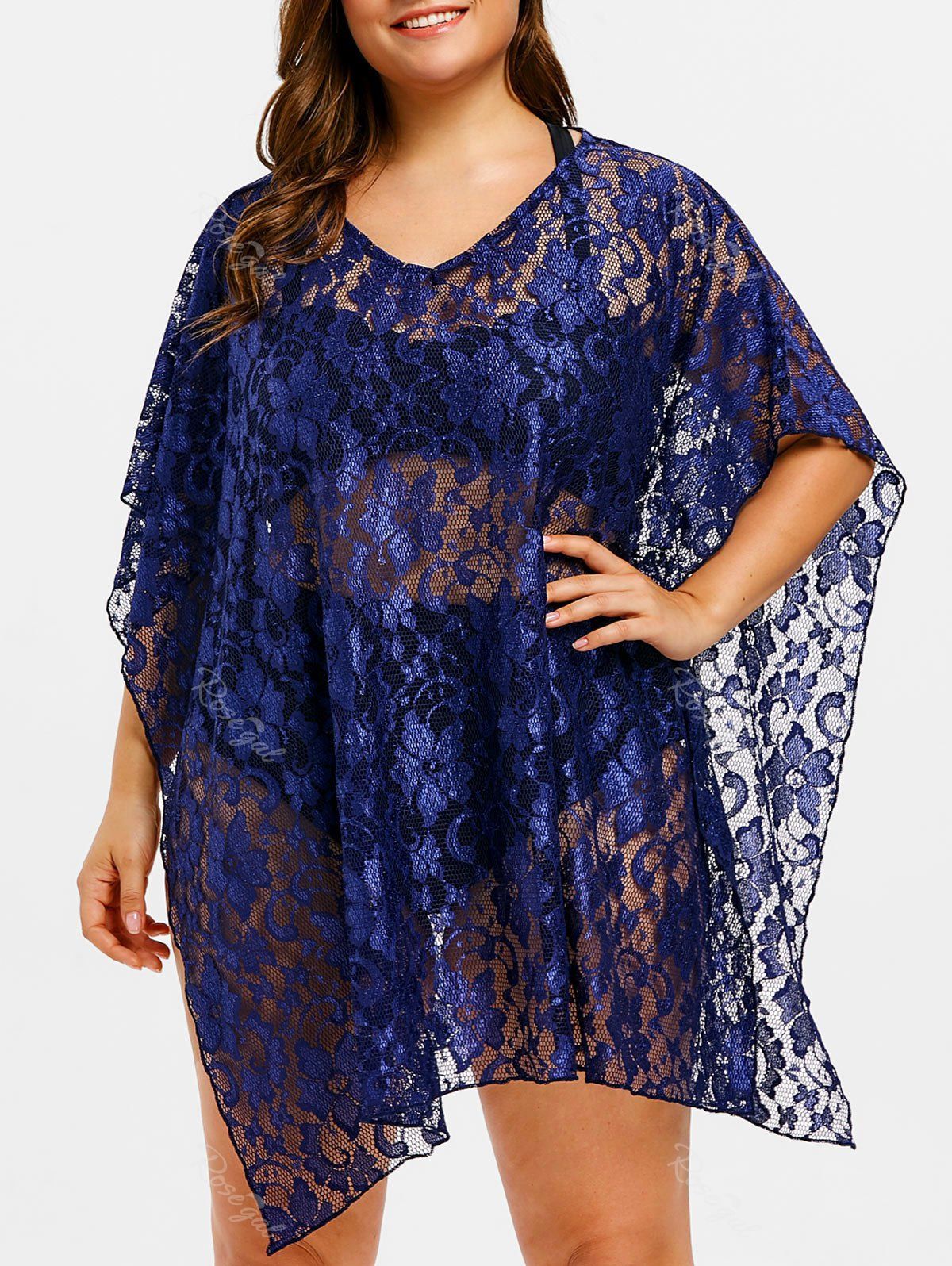 

Floral Lace Plus Size Cover Up Top, Blueberry blue