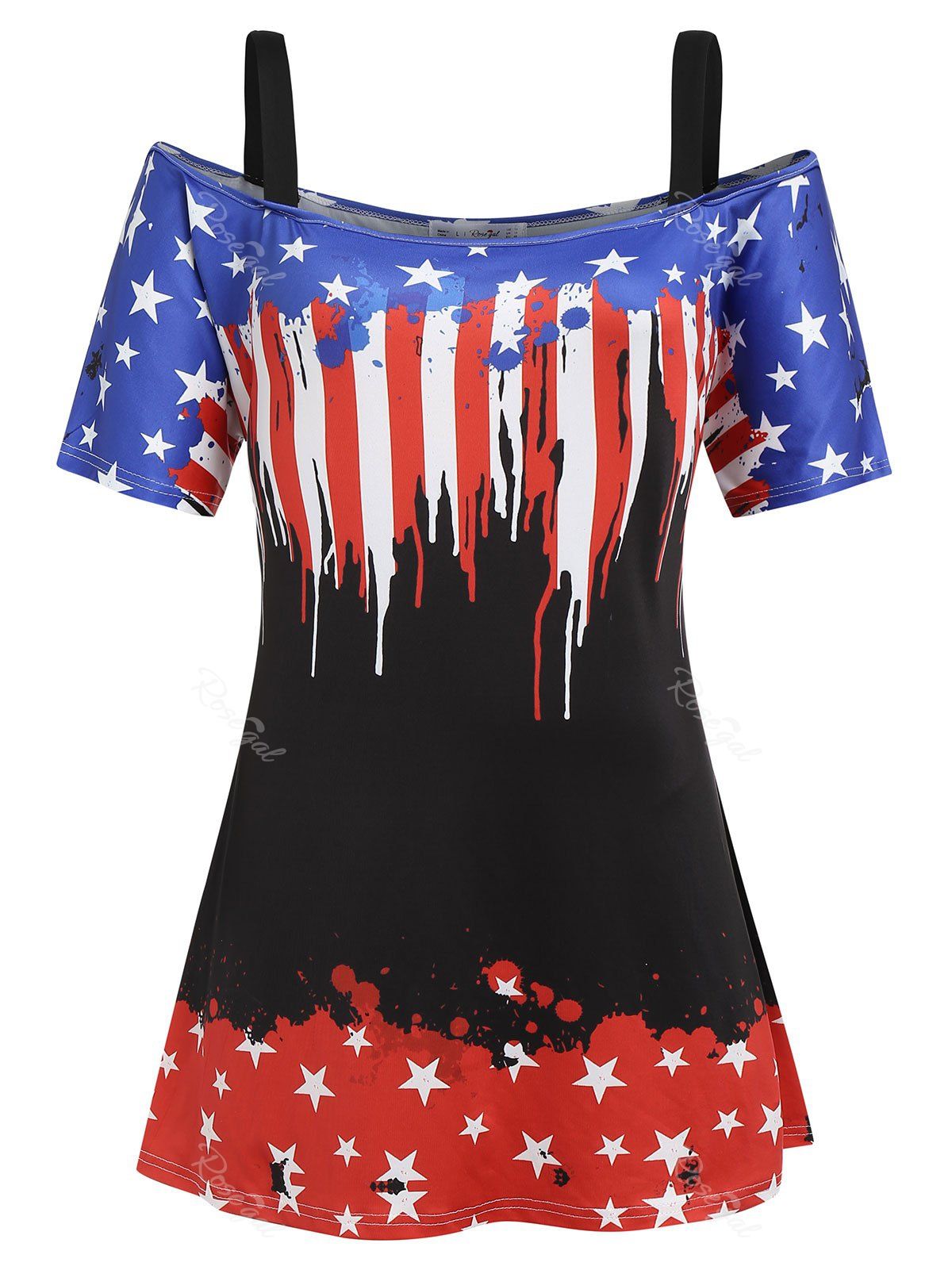 [49 OFF] American Flag Plus Size Cold Shoulder Tunic Rosegal