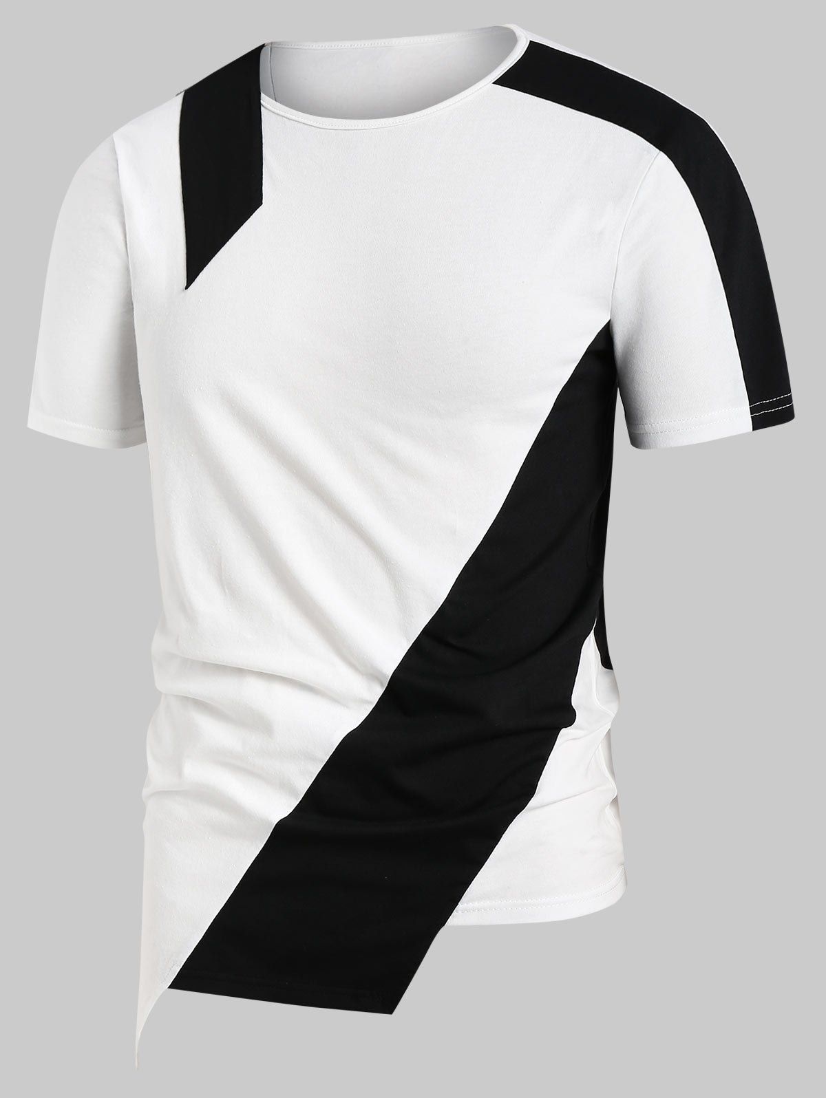

Color Block Short Sleeve Asymmetric T-shirt, White