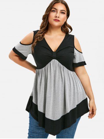 

Plus Size Contrast Cold Shoulder T Shirt, Multi