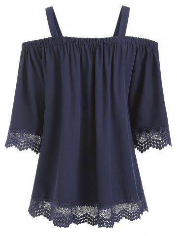 

Cold Shoulder Half Sleeve Openwork Blouse, Cadetblue