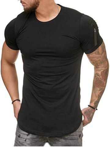 

Side Zipper Short Sleeves Casual T-shirt, Black