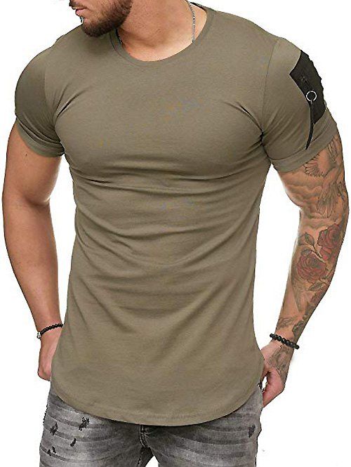 

Side Zipper Short Sleeves Casual T-shirt, Army green