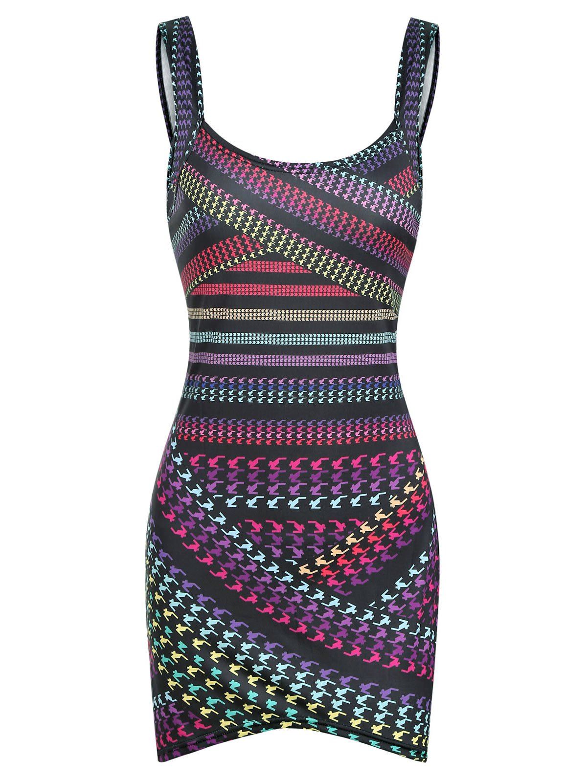 

Sleeveless Patterned Mini Bodycon Dress, Black