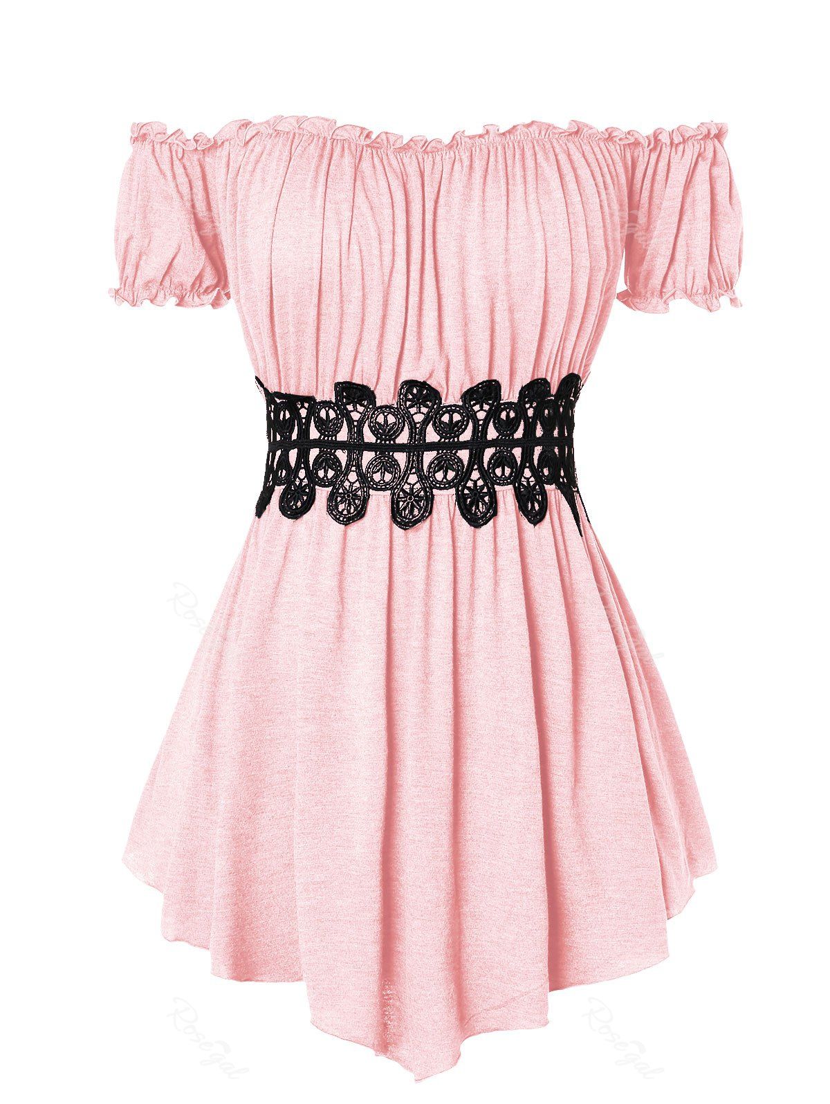 

Plus Size Off The Shoulder Pleated T Shirt, Pig pink