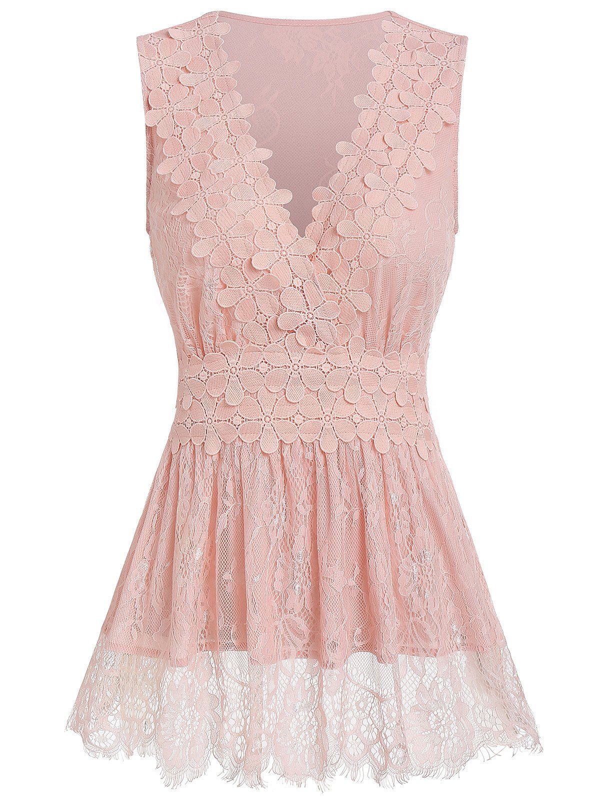Floral Applique Lace Peplum Top, Orange pink