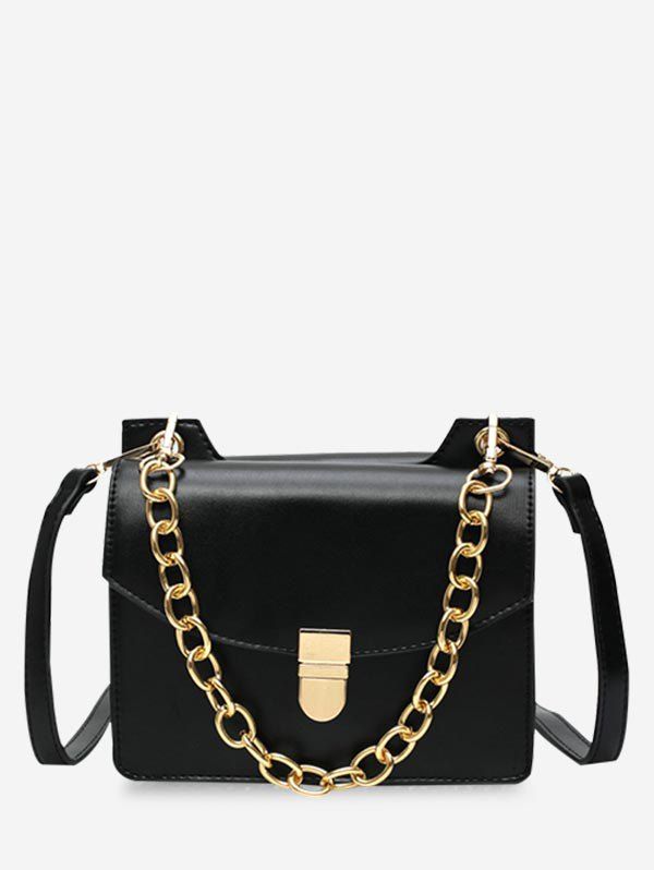 

Glossy Hasp Chain Design Square Shoulder Bag, Black