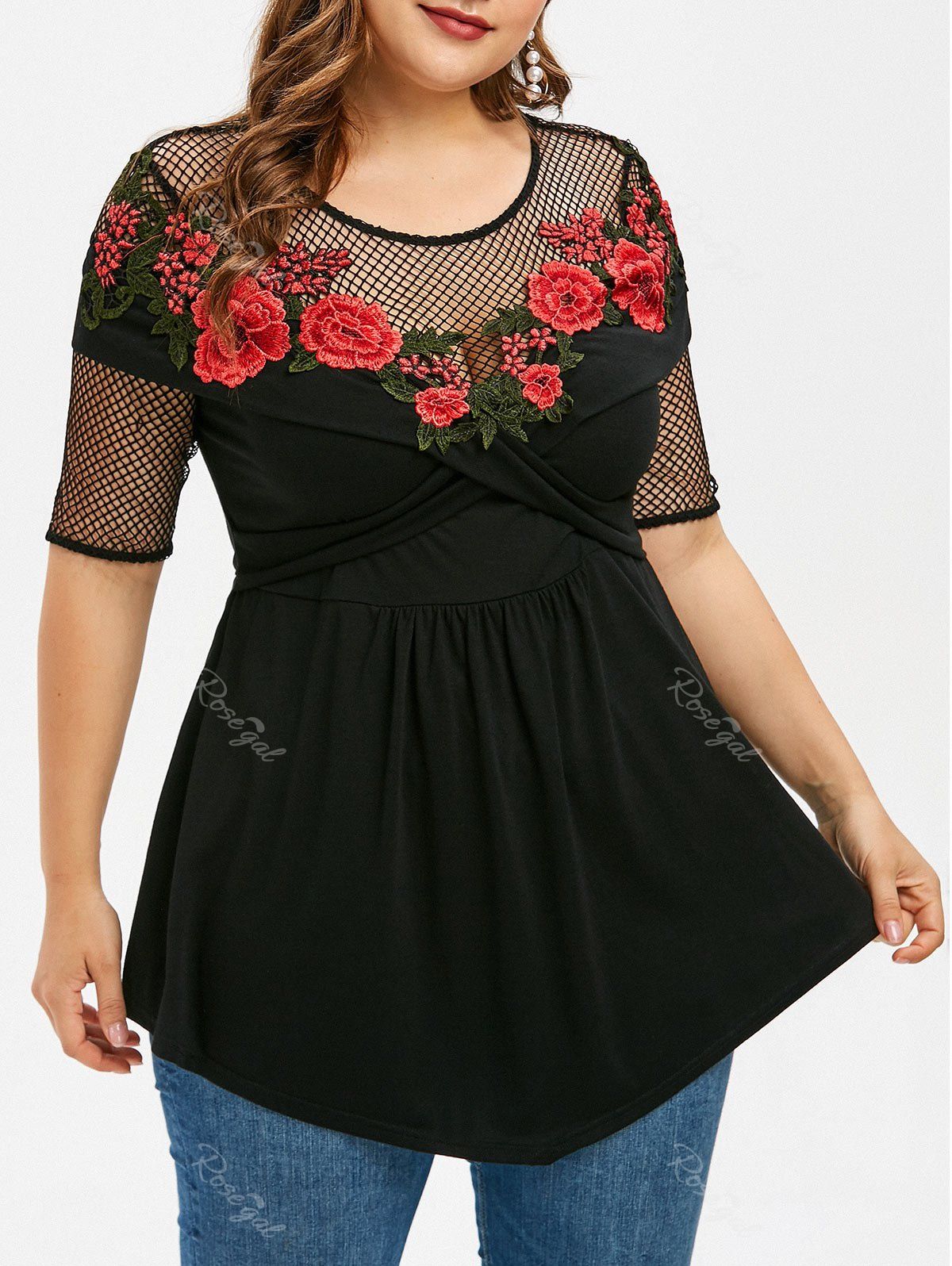 

Plus Size Asymmetric Hollow Out T Shirt, Black