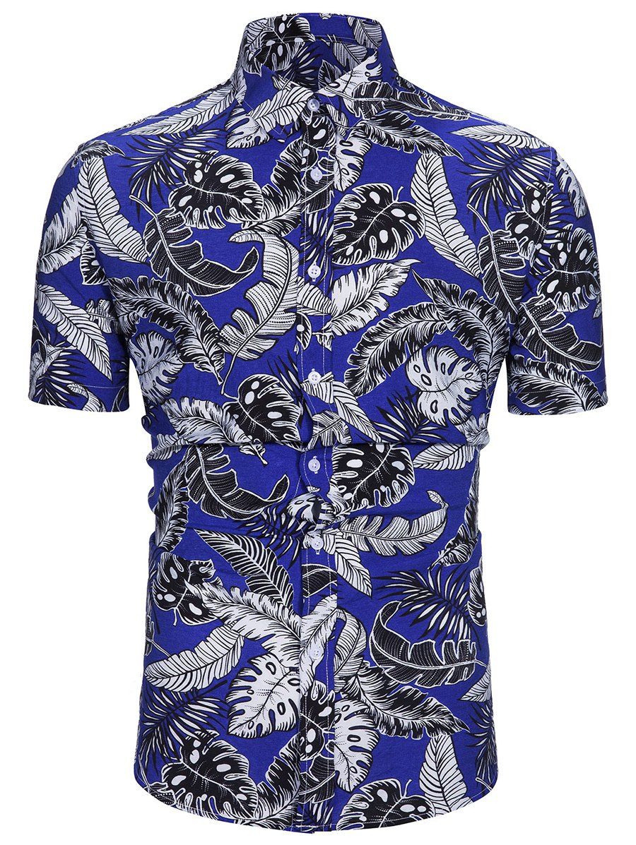 [48% OFF] Leaf Pattern Design Short Sleeves Shirt | Rosegal