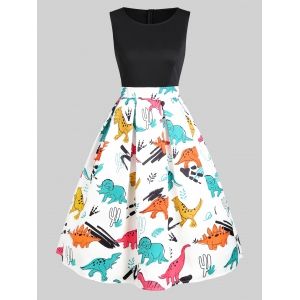 

Dinosaur Print Sleeveless A Line Dress, White