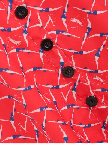 

Printed Button A Line Dress, Rosso red