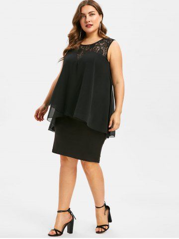 

Plus Size Tiered Lace Panel Bodycon Dress, Black