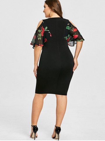 

Cold Shoulder Floral Print Plus Size Bodycon Dress, Black