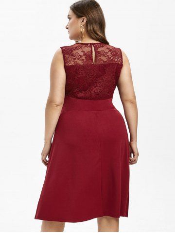 

Lace Panel Plus Size Midi Dress, Red wine