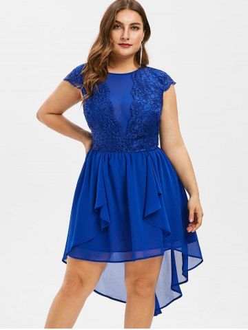 

Lace Applique High Low Layered Plus Size Party Dress, Blueberry blue