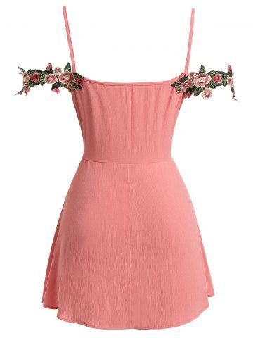 

Plus Size Floral Embroidered Cold Shoulder Camisole, Valentine red