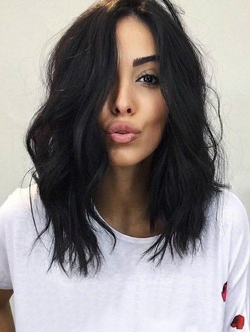 

Center Part Medium Natural Wave Synthetic Wig, Natural black