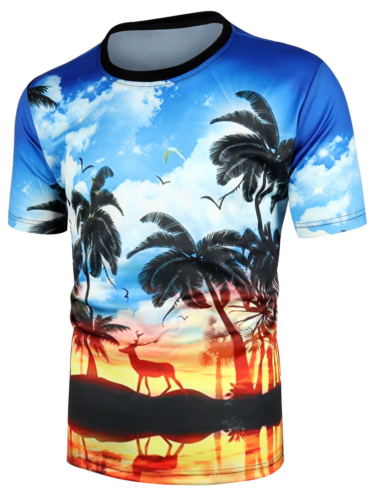 

Coconut Tree Printed Short Sleeves T-shirt, Multi-a