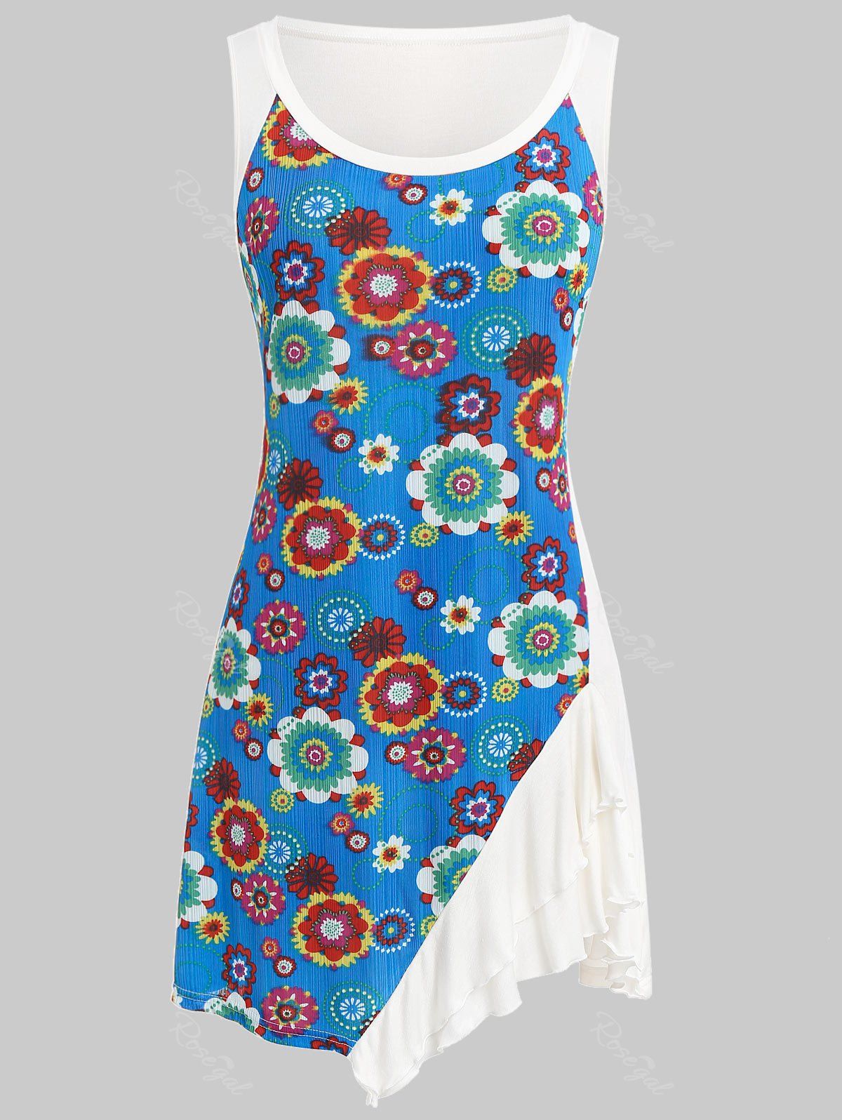 

Plus Size Floral Print Ruffle Tank Top, White