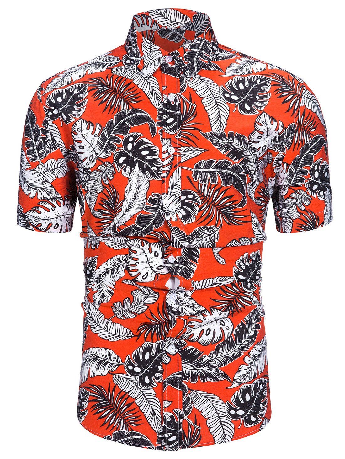 

Leaf Pattern Design Short Sleeves Shirt, Red