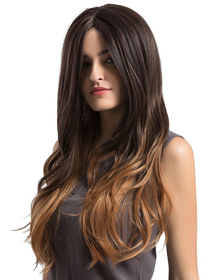 

Gradient Long Center Part Wavy Synthetic Wig, Brown