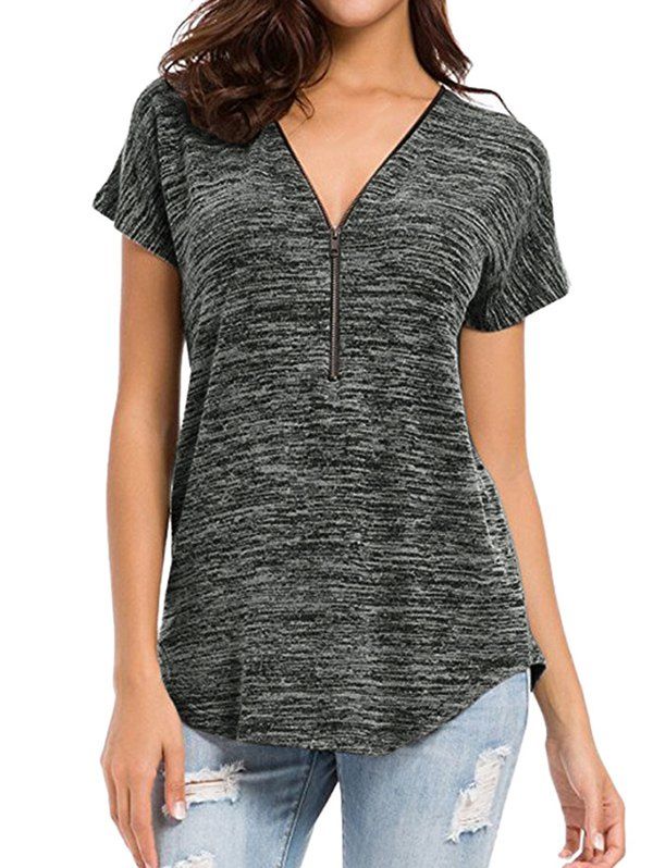 

Half Zip Space Dye Tee, Gray