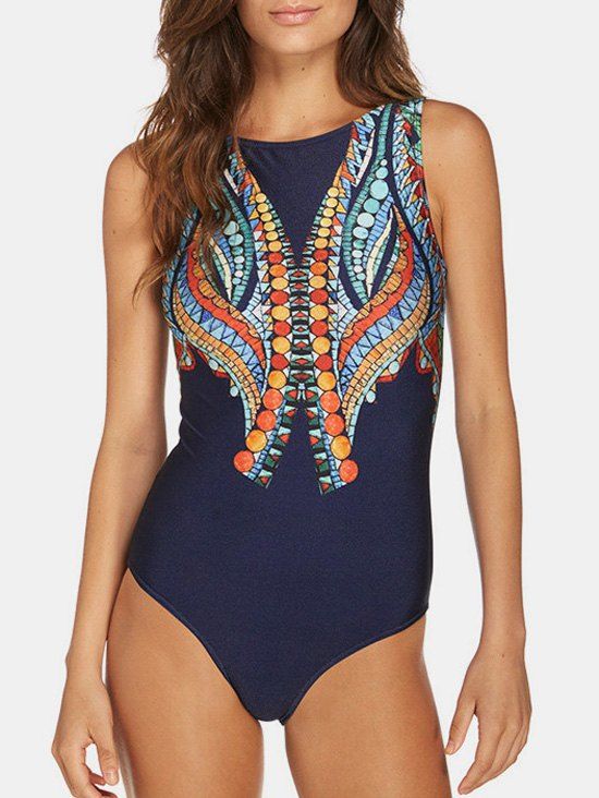 

Tribal Print Padded One-piece Swimwear, Multi