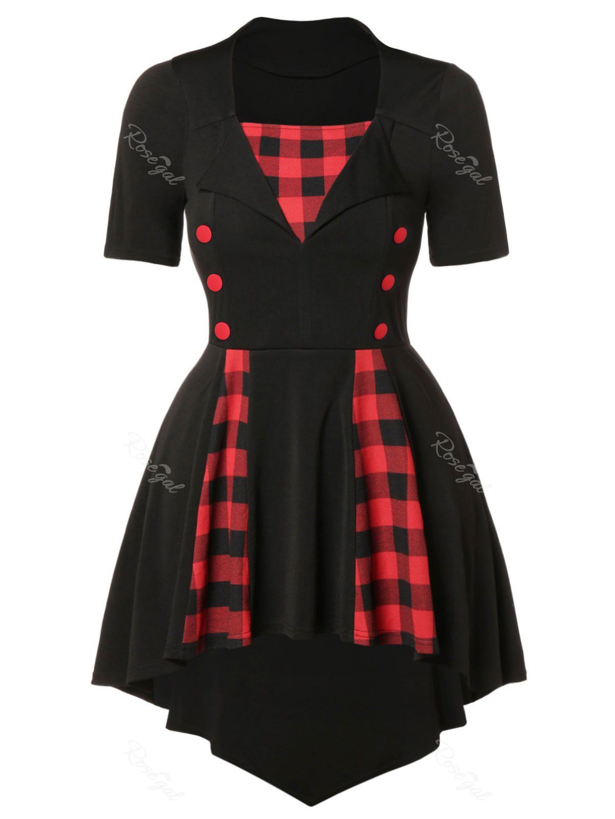 

Plus Size Plaid Panel High Low Shirt, Black